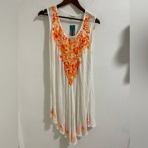 Embroidered White and Orange Sleeveless dress